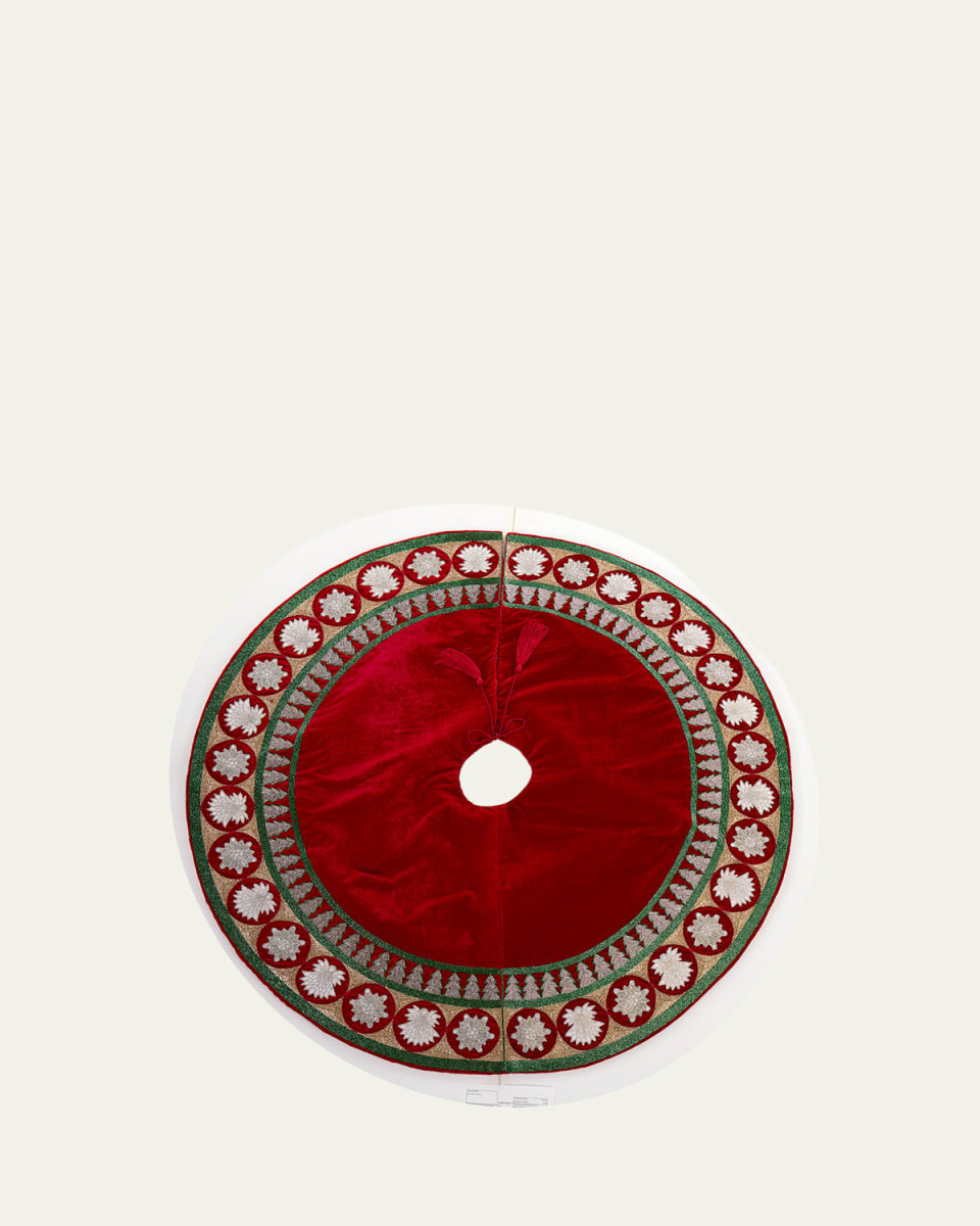 Trees, Snow Angel, & Snowflakes Beaded Tree Skirt, 60"